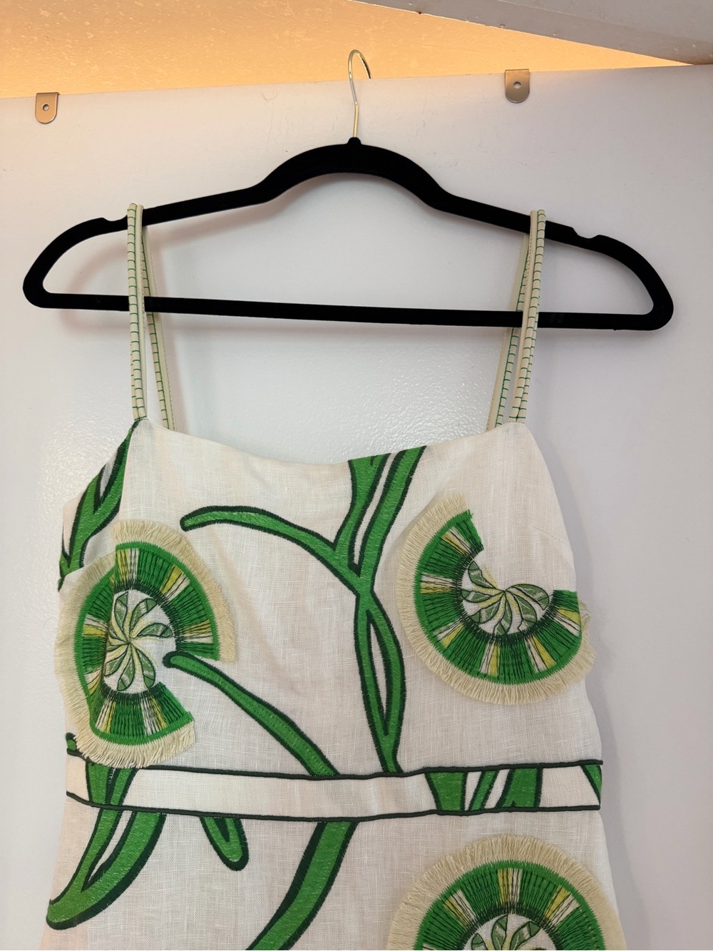 Alexis Cream & Green Floral Linen Slip Dress - Picture 2 of 11